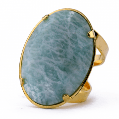 ANEL AMAZONITA OVAL M BANHO OURO 10787
