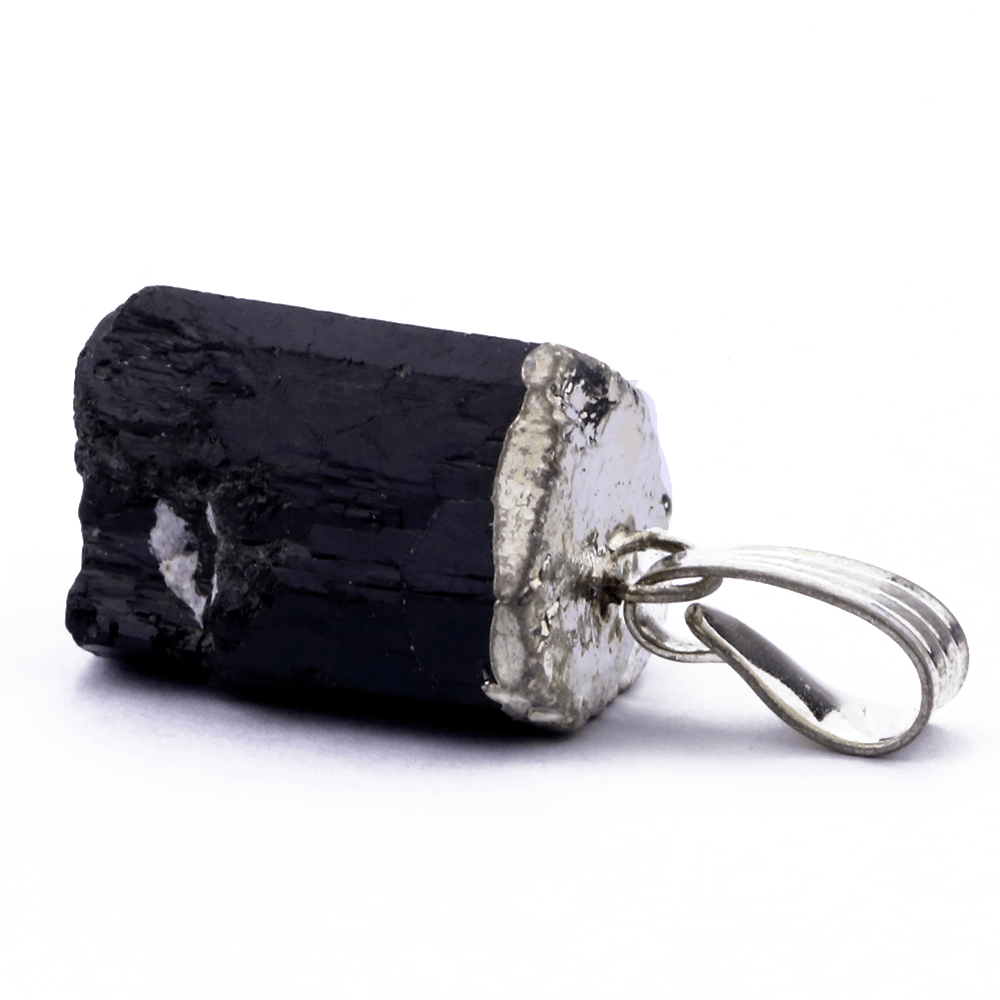 Pingente de Pedra Turmalina Negra Bruta Metal 10476