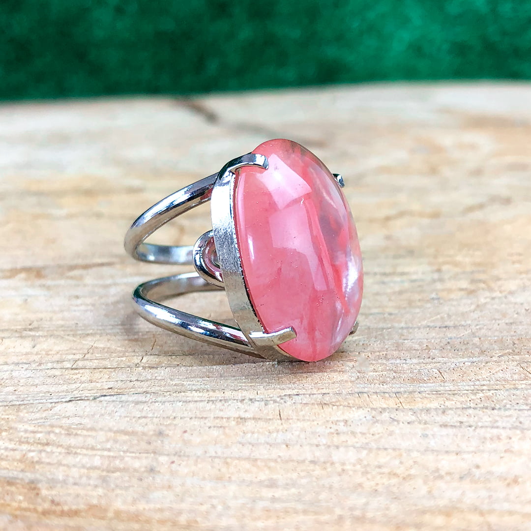 pry Crystal Edge Ring17号 ANEL QUARTZO CEREJA OVAL METAL PRATEADO , COMPRAR AGORA