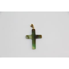 Pingente de Pedra Ágata Verde Crucifixo - Helena Cristais  