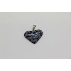 Pingente Coração de Pedra Obsidiana Floco de Neve | Helena Cristais  