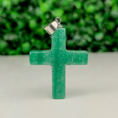 Pingente de Pedra Quartzo Verde Crucifixo - Helena Cristais  